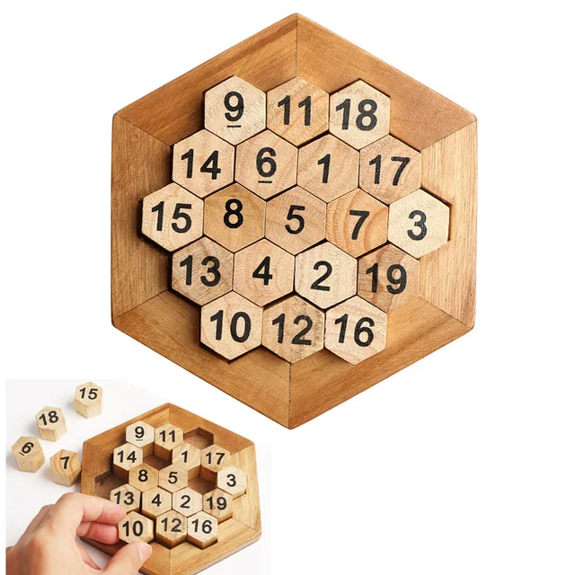 1pcs Math Puzzles Brain Teaser Wooden Hexagon Digital Puzzle