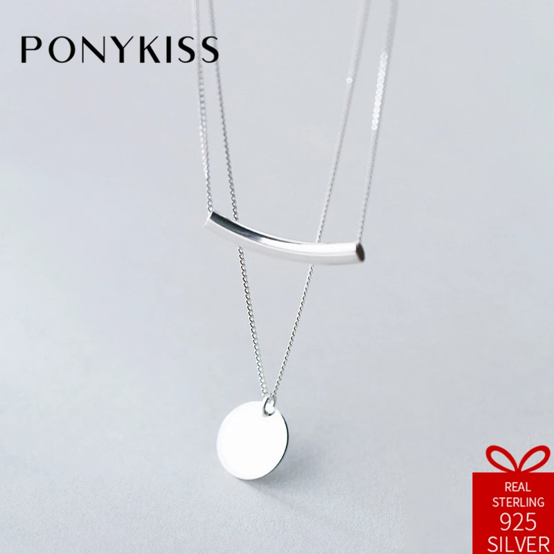PONYKISS Trendy 100% 925 Solid Sterling Silver Geometric Cute Pendant Necklace Chain Women Fine Jewelry Anniversary Party Gift