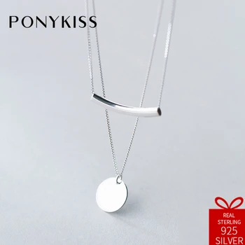 PONYKISS Trendy 100% 925 Solid Sterling Silver Geometric Cute Pendant Necklace Chain Women Fine Jewelry Anniversary Party Gift