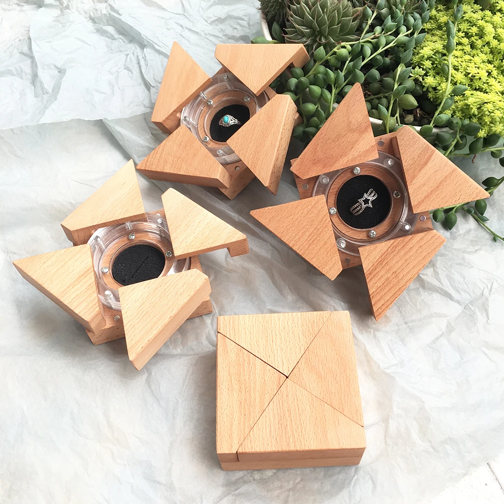 Comprar Caja de anillo de boda caja de joyería de madera hecha A mano Cajas de Regalo caja de anillo de compromiso creativa