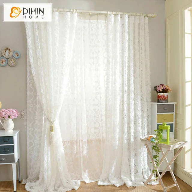 DIHIN 1 teilig Rose Geformt Weiß Tüll Vorhang Für Schlafzimmer