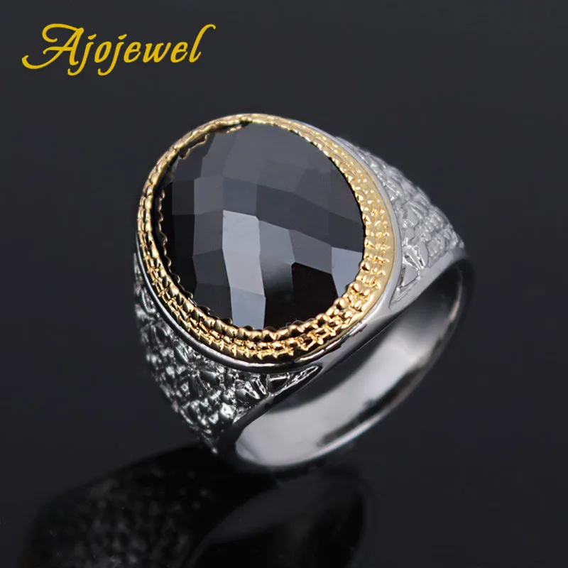 

Ajojewel Big Black Stone Vintage Oxidized Male Finger Rings With Zircon Crystal Jewelry Luxury Elegant Style
