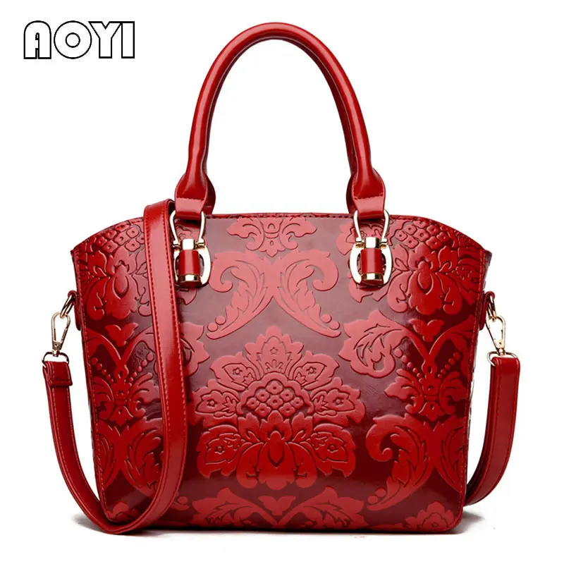 

AOYI 2017 New Vintage Handbags Fashion Wild Embossed Chinese Wind Handbag Shoulder Messenger Bag PU Leather Ladies Handbag