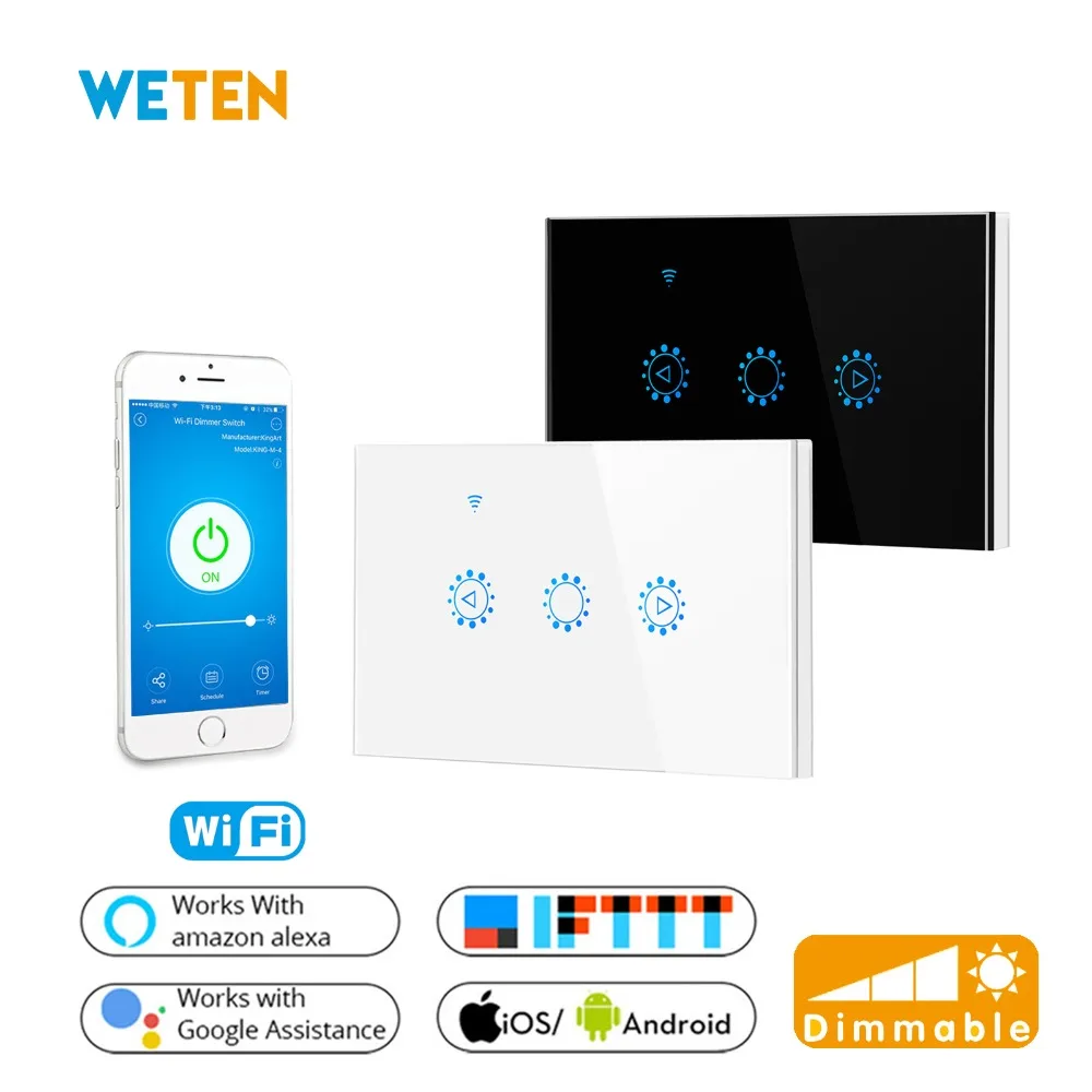 

Dimmable Wifi Wall Touch Switch Glass Panel Timing Stepless Dimmer Ewelink APP Support Alexa Google Home US LED Dimming Switch