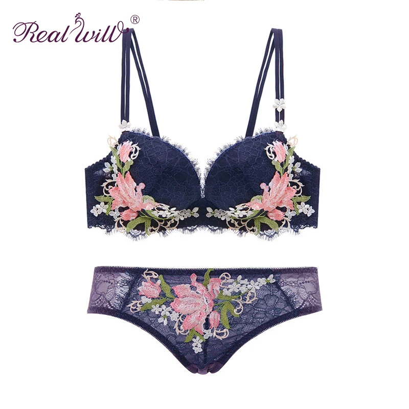 Realwill adjustable bra Set embroidered bra Lace bra soutien gorge push up Sexy elegant top and lingerie comfortable panty Realwill adjustable bra Set embroidered bra Lace bra soutien gorge push up Sexy elegant top and lingerie comfortable panty