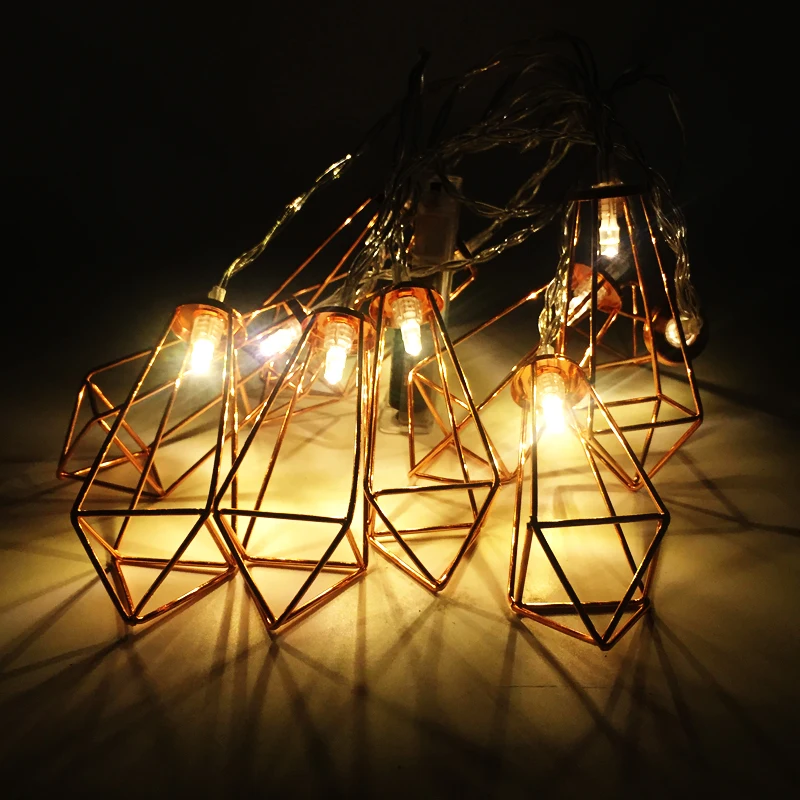 Led Retro Golden Metal Diamond String Light Lamp 220V EU Plug 3M 20Leds Window Party Holiday Fairy String Lighting Creative Gift (6)