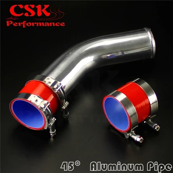 

45 Degree 76mm 3" Aluminum Intercooler Piping pipe Tube hose + Silicone hose w/ T-clamps