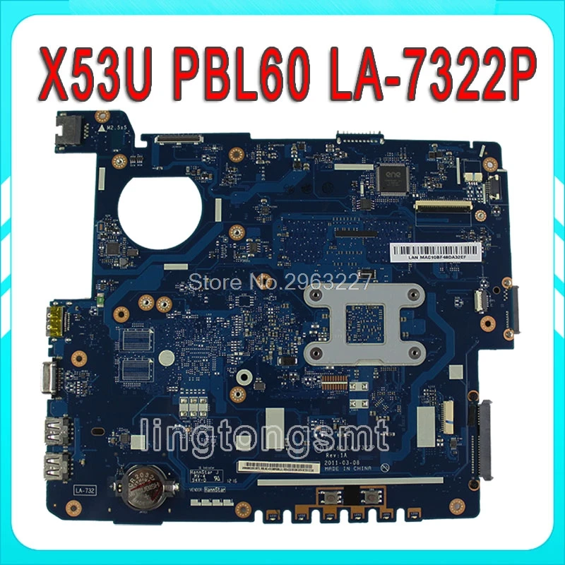 Ceny X53U laptopa płyty głównej płyta główna w PBL60 LA 7322P dla ASUS K53U X53U X53B K53B X53BY X53BR K53B płyty głównej płyta główna C50 C60