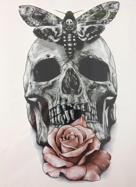 21 X 15 CM Skull With Moth And Flower Cool Beauty Tattoo Waterproof Hot Temporary Tattoo Stickers#8 21 X 15 CM Skull With Moth And Flower Cool Beauty Tattoo Waterproof Hot Temporary Tattoo Stickers#8