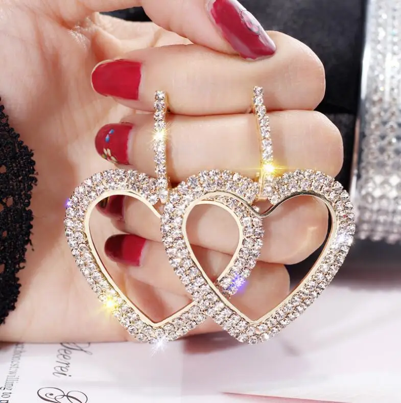 

New Design Creative Jewelry High-Grade Elegant Crystal Earrings Gold and Silver Heart Earrings Wedding Party Earrings for Woman