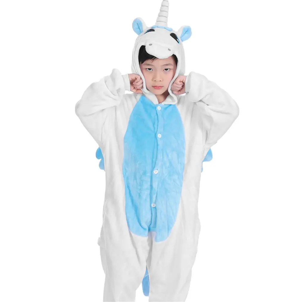 OUTAD/Детская Пижама с длинными рукавами, с единорогом, детская Милая Пижама-комбинезон с животными, цельная мягкая Фланелевая пижама, детская одежда для сна с рисунком - Цвет: Синий