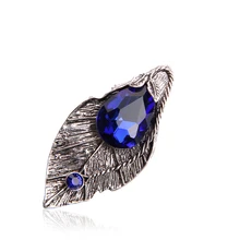 Crystal Retro Leaf Brooch High Grade Wedding Dress Leaf Brooches Red & Blue & Green Three Color Rhinestone Brooches for Women