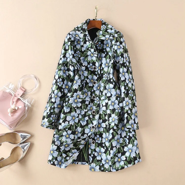 2018 Manteaux Automne Trench Coton Unique Impression Qualité À Femmes Hiver Long Poitrine Jacquard Vintage Manteau Haute Femme CqIt8