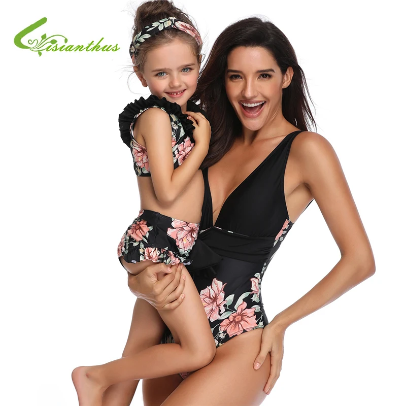 

Bohemian Style Mother Daughter Matching Girl Women Print Swimwear For Female Swimsuit Bikini Set One-Piece Suits Print Biqini