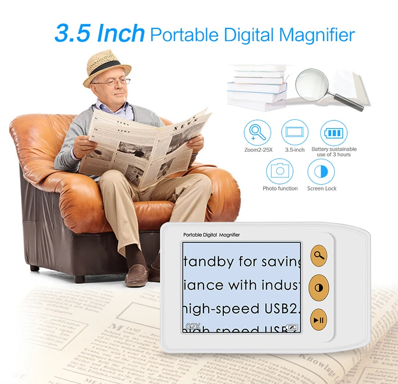 

BOBLOV 3.5 inch 2-25X Handheld Portable Video Digital Magnifier Electronic Reading Aid with Multiple Color Modes for Low Vision