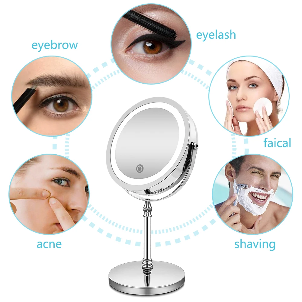 Günstige Make up Spiegel mit Lichter 10X Vergrößerung Doppelseitige Eitelkeit Spiegel USB Lade Touch Dimmen Bad Spiegel Weihnachten Geschenk