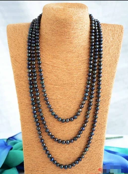 

Jewelry Hot selling Long 80" 7-8mm black freshwater pearl necklace^^^@^Noble style Natural Fine