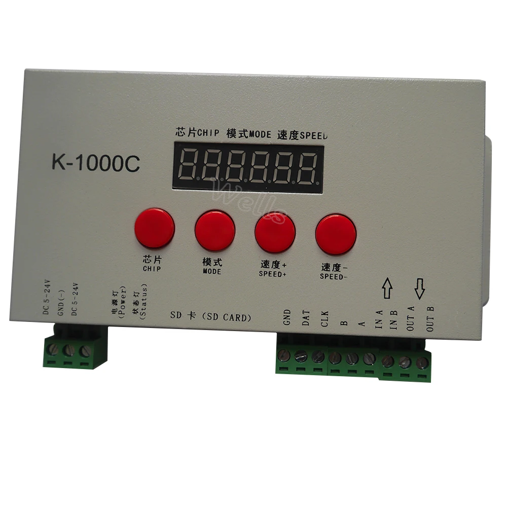 K-1000C(T-1000S обновляться) контроллер WS2812B, WS2811, APA102, SK6812, 2801 светодиодный 2048 Пиксели программный контроллер DC5-24V