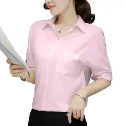 2018 новый плюс Размеры Для женщин шифоновая рубашка весенние блузки Повседневная обувь Офисные Рубашки для мальчиков Мода V воротник Блузка