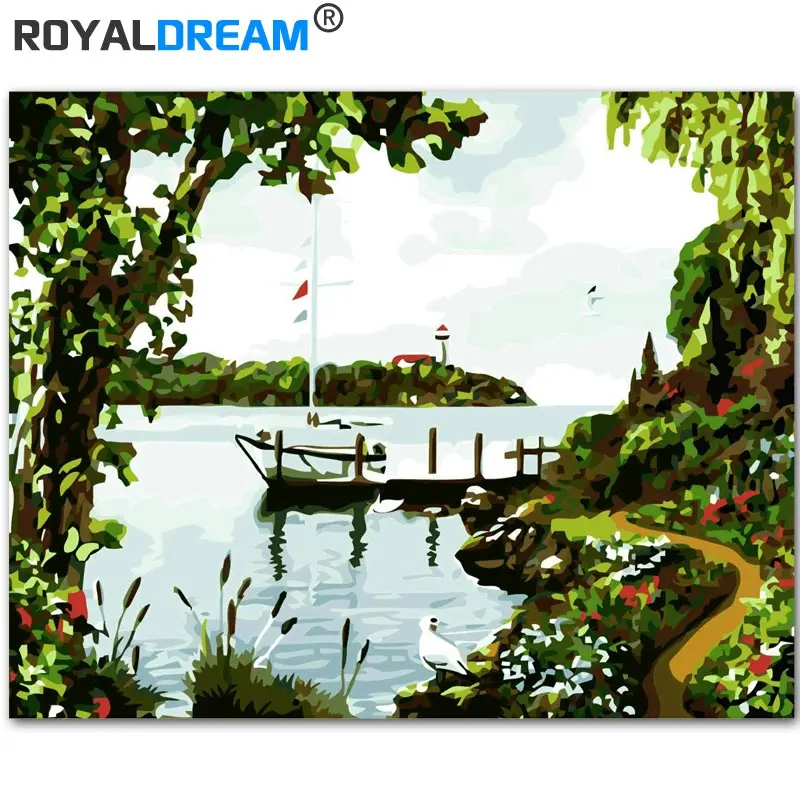 

ROYALDREAM Warm Harbor Landscape DIY Painting By Numbers Kit Paint On Canvas Painting Calligraphy For Home Decor