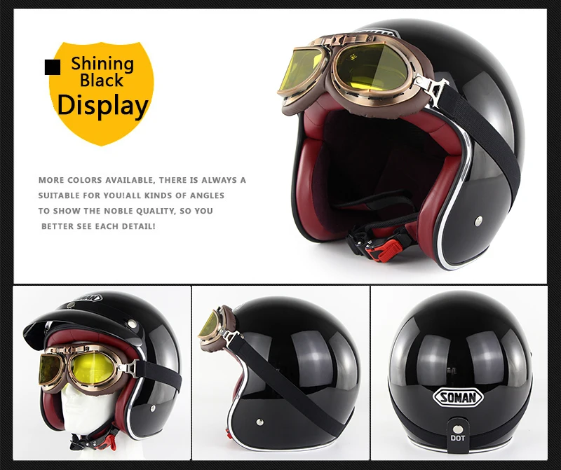 Мотоциклетный шлем ретро Половина шлемы с очками Чоппер Винтаж с открытым лицом Старая школа шлем Moto Cacapete точка
