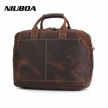 NIUBOA Мужская сумка из натуральной кожи, большой портфель для ноутбука, винтажные сумки-мессенджеры, Высококачественная натуральная сумка из воловьей кожи