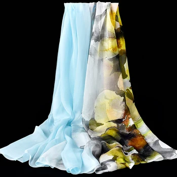 

100% Real Natural Silk Scarf For Women Shawls Wraps Luxury Brand Print Chiffon Silk Scarves Headscarf Foulard Femme 190*133cm