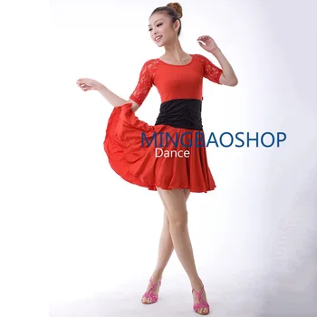 

2018 Top Quality Women Lace Latin Dance Dress Female Red Color Plus Size Slim Samba Ballroom Chacha Tango Latin Dance Dresses