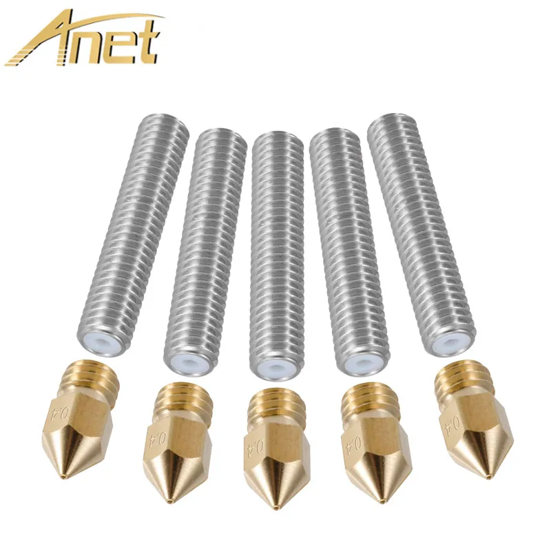 

Anet 10PCS/lot 0.4mm Brass Extruder Nozzle Print Heads+40MM Extruder 1.75mm Tube for A6 MK8 Makerbot Reprap 3D Printers Part
