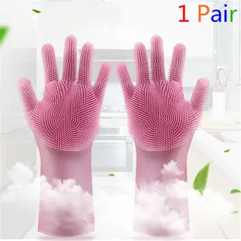 

Magic Silicone Rubber Washing Cleaning Household Gloves Heat Resistant Oven Grill Pot Holder BBQ Cooking Mitts Kitchen Tools