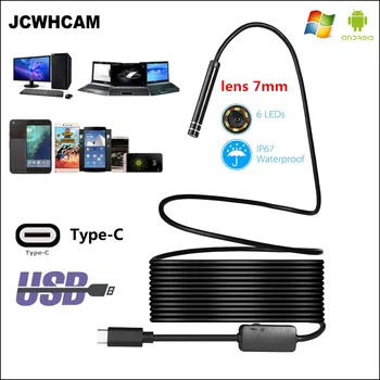 

JCWHCAM USB TYPE-C Endoscope Inspection Mini Camera Lens 7mm 1/3/5/7/10M Hard Wire Flexible Snake Cable Android Endoscope Camera
