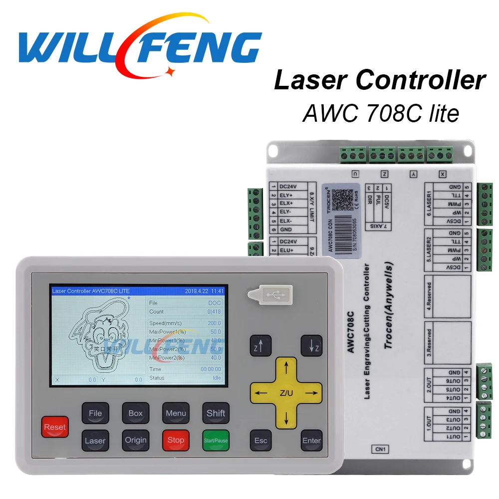Лазерный контроллер Will Feng Trocen Awc708c Lite Co2 система контроля для лазерной