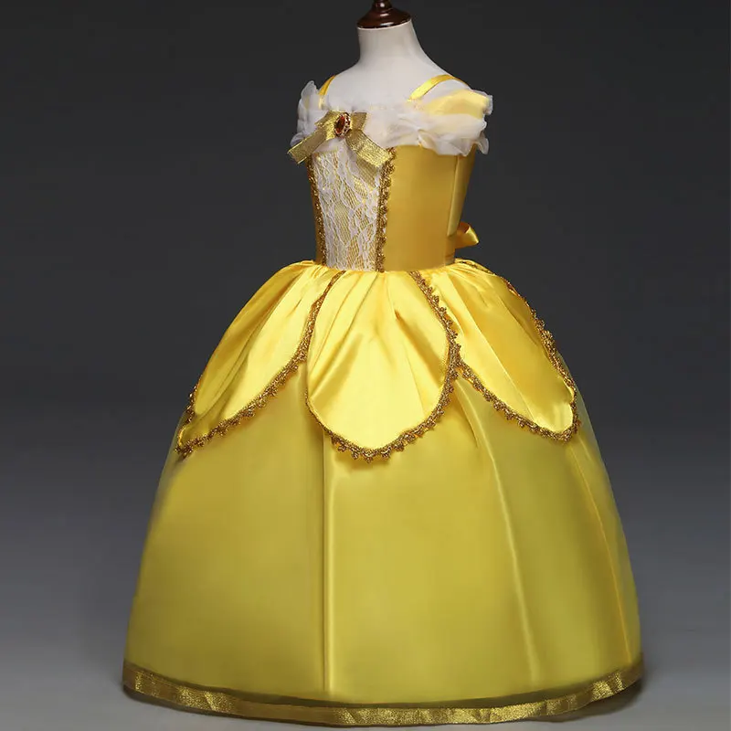 Платье принцессы Белль нарядные вечерние костюмы на Рождество для маленьких детей желтый костюм чудовища для косплея, платье для девочек