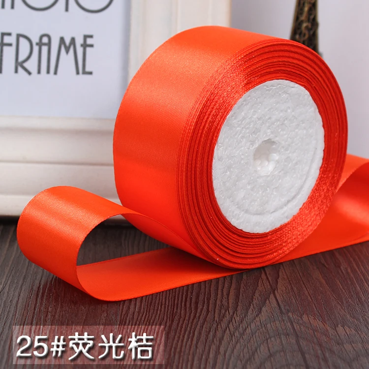 fluorescence orange 6/10/15/20/25/40/50 мм) 22 м Slik Атласная Лента Свадебная вечеринка украшения пригласительный билет подарочная упаковка поставки DIY Лук Craft - Цвет: fluorescence orange