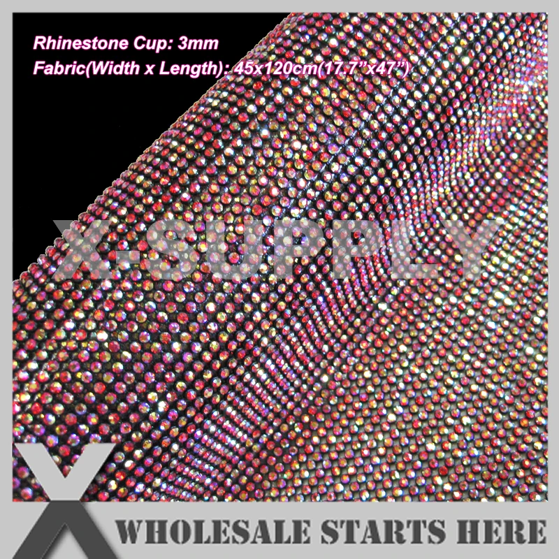 

Горячая фиксация, стандартная сетчатая отделка 3 мм, Lt.Siam AB покрытие, черное металлическое основание, с железом на клею на задней стороне