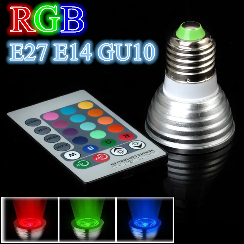 E27 E14 GU10 3 Вт RGB подсветкой AC85 ~ 265 В Spotlight Лампа с пультом ДУ