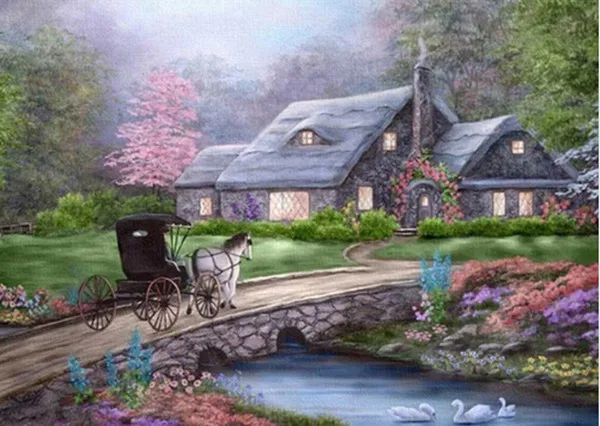 Diy diamond painting landscape Village villa Home Decoration Diamond Embroidery Round Mosaic Needlework Gift | Дом и сад