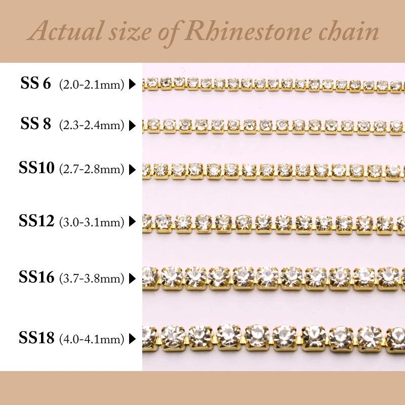 Hot-sale-Rhinestone-chain-Crystal-clear-Gold-Silver-cup-chains-SS6-SS8-SS10-SS12-SS16-SS18