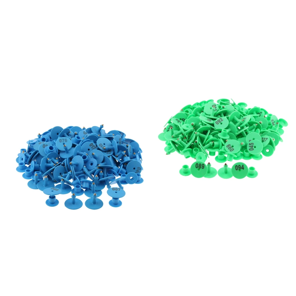 200PCS Numbered Livestock Ear Tag For Pig Cow Cattle Goat Sheep Blue & Green