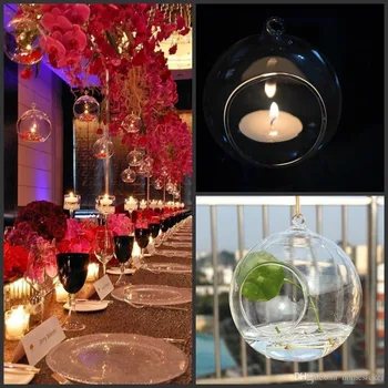 

Hanging Type Spherical Glass Candle Holder For Wedding Home Furnishing Decoration Electronic Candle Optional Glass Candlestick
