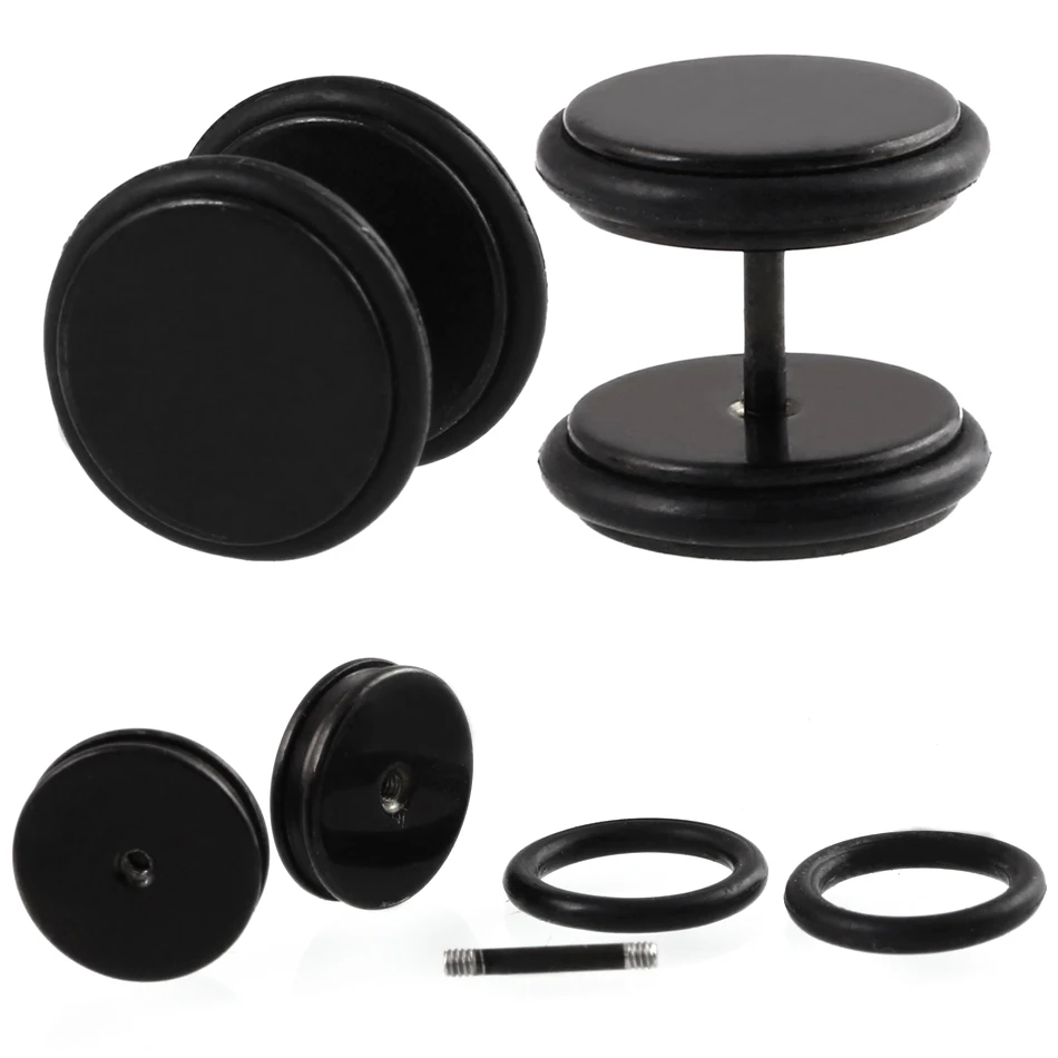 

Pair Steel Black Fake Ear Taper Plug Gauges Piercing Cheater Illusion Ear Stud Earrings Look 6mm 8mm 10mm For Unisex Jewelry