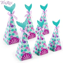 Cajas de Regalo de dulces de fiesta de sirenita FENGRISE, decoración de fiesta de cumpleaños de sirena, suministros de fiesta de cumpleaños para niños, decoración de 1 año de cumpleaños