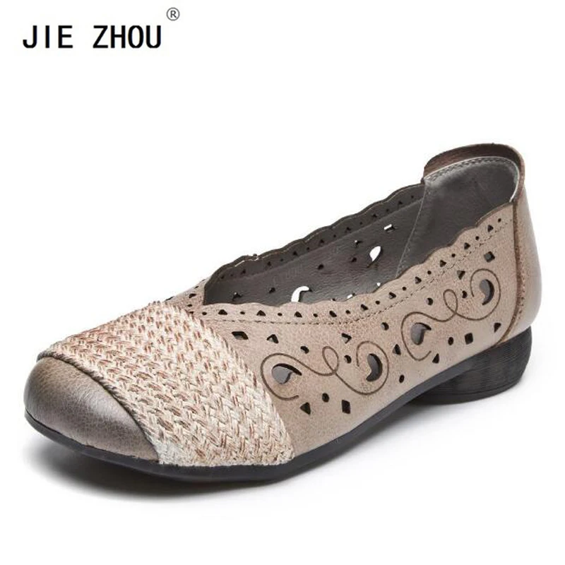 

Hollow out breathable Flat shoes woman Genuine leather shallow mouth Women's Shoes summer Flats Vintage handmade Casual shoes