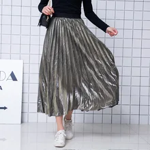 Весенняя и летняя плиссированная юбка новая высокая талия тонкая юбка чистая плиссированная юбка темперамент женские юбки