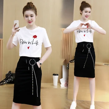

2018 summer women casual sweatshirt wear new round collar printed t-shirts, leisure Korean fashion suit two-piece clothing set