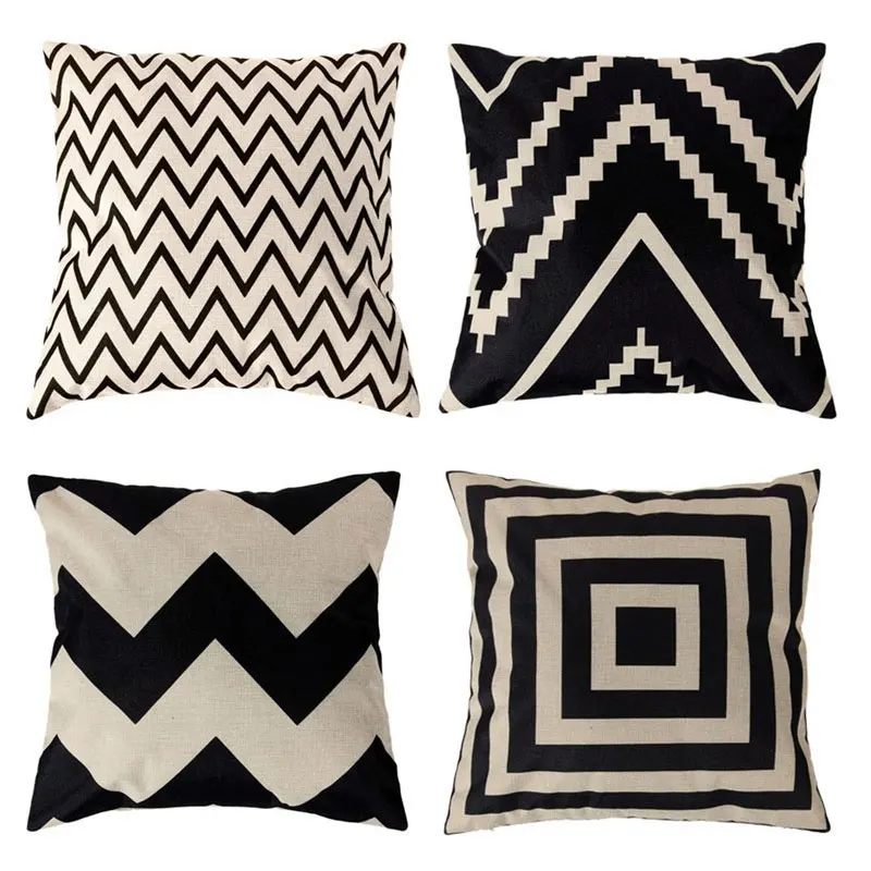 Pillow Case Black and White Pattern Pillowcase Linen Printed Geometry