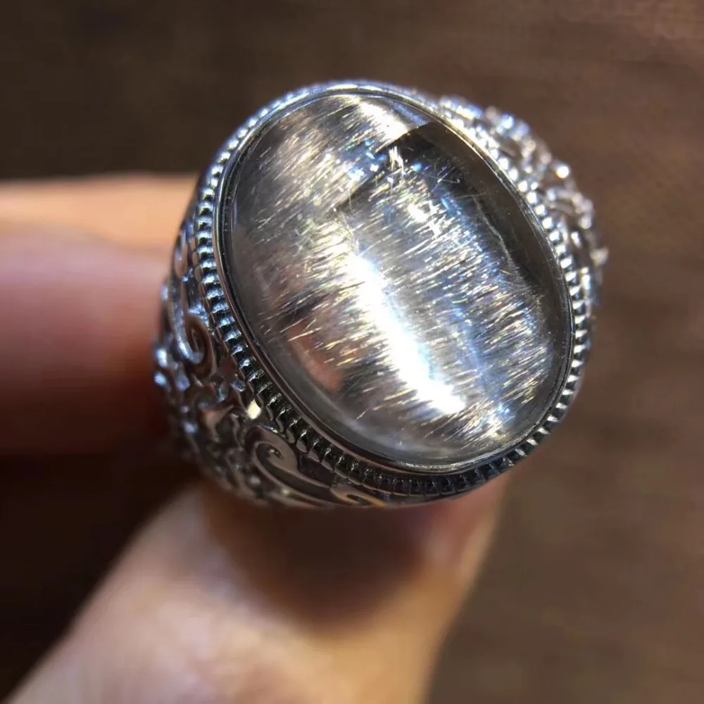 Natural Brookite Platinum Silver Rutilated Quartz Ring  (4)