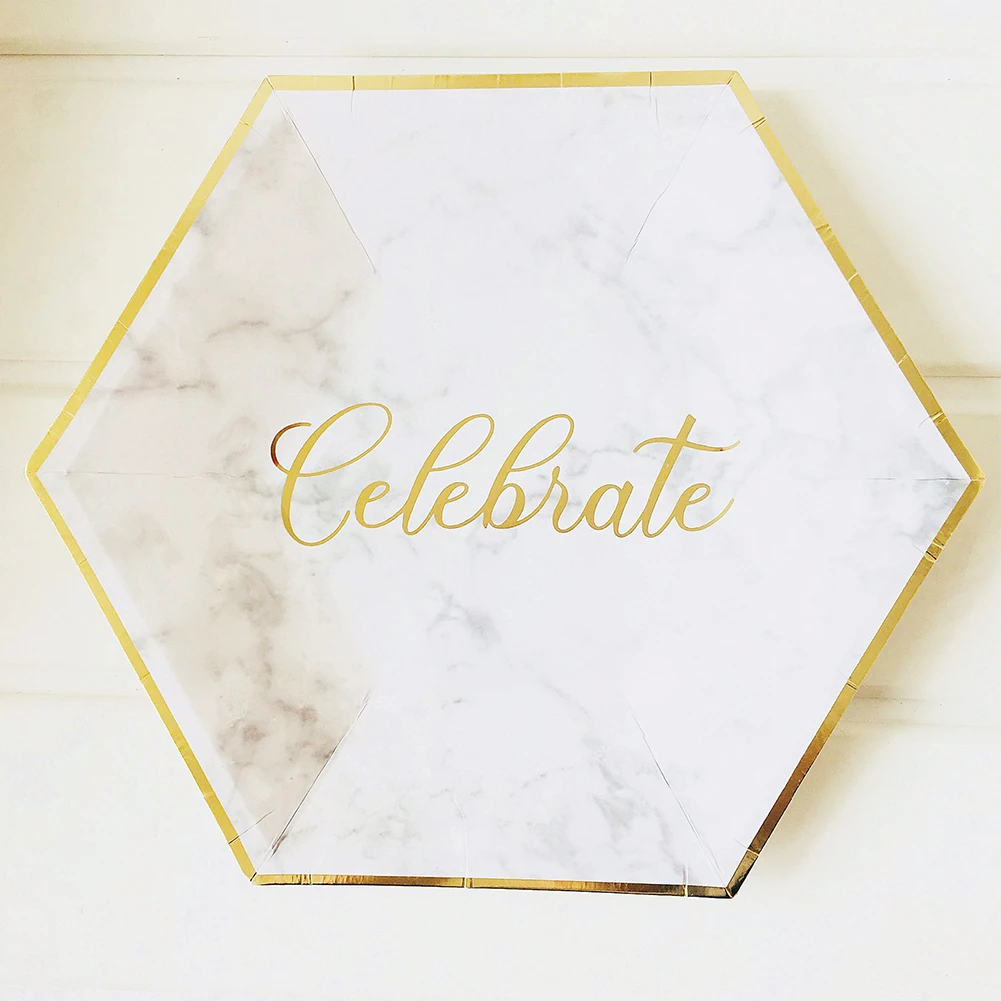 

Birthday Weeding Disposable Gold Foil Marble Tableware Set Christmas Party Decorative Items Plate Print Eco Friendly Lightweight