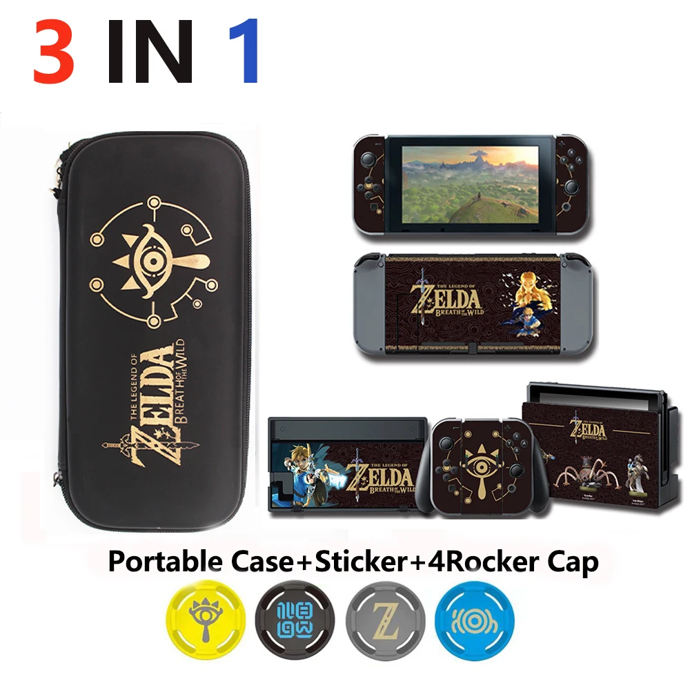 4 in 1 Nintend Switch Accessories Travel Carrying Bag & Glass Film & Sticker for Nintendo Switch & Caps for NS & shell