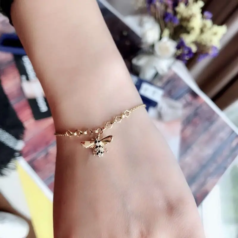 

925 Sterling Silver zircon beef Bracelet For Women gold ball Beads Chain animal Bracelet Menottes Famous brand jewelry